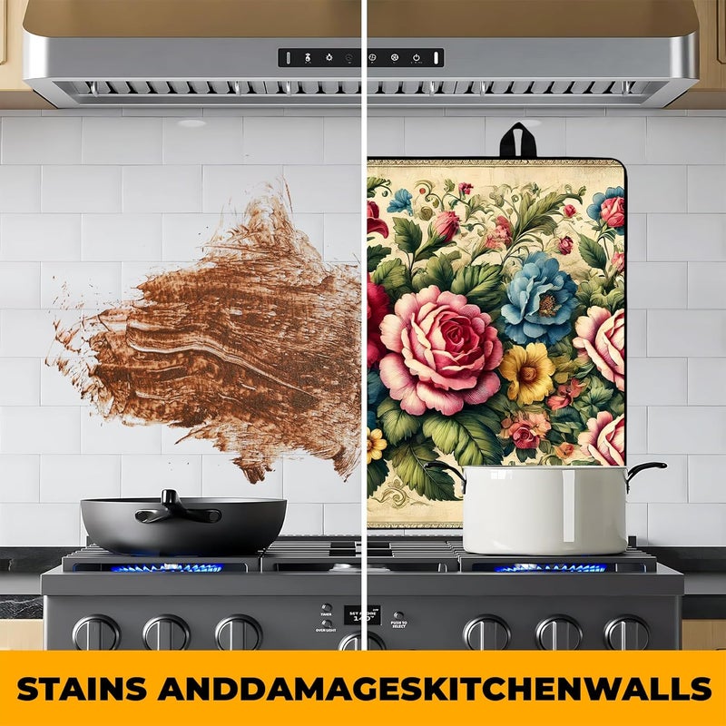 BVBOX Peony Flower Stove Top Cover Retro Flower Gas Stove Top Cover for Home Decoration Kitchen Pad Non-Stick Washable Cooktop Covers Countertop Protector Keep Stove Clean 28"x20" - Image 5